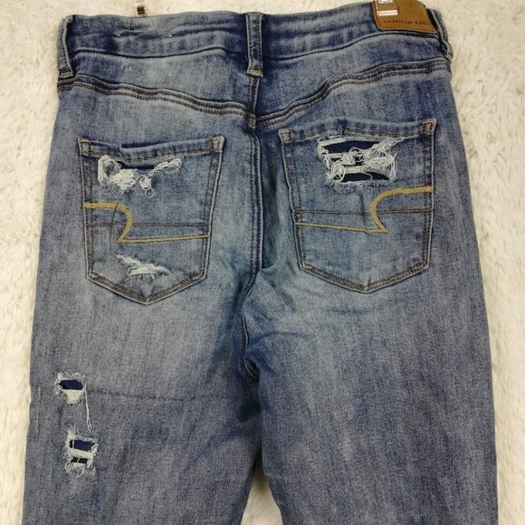 American Eagle Womens Jeans Jeggings Next Level Stretch Blue Denim Rip Short 4S - Picture 8 of 12